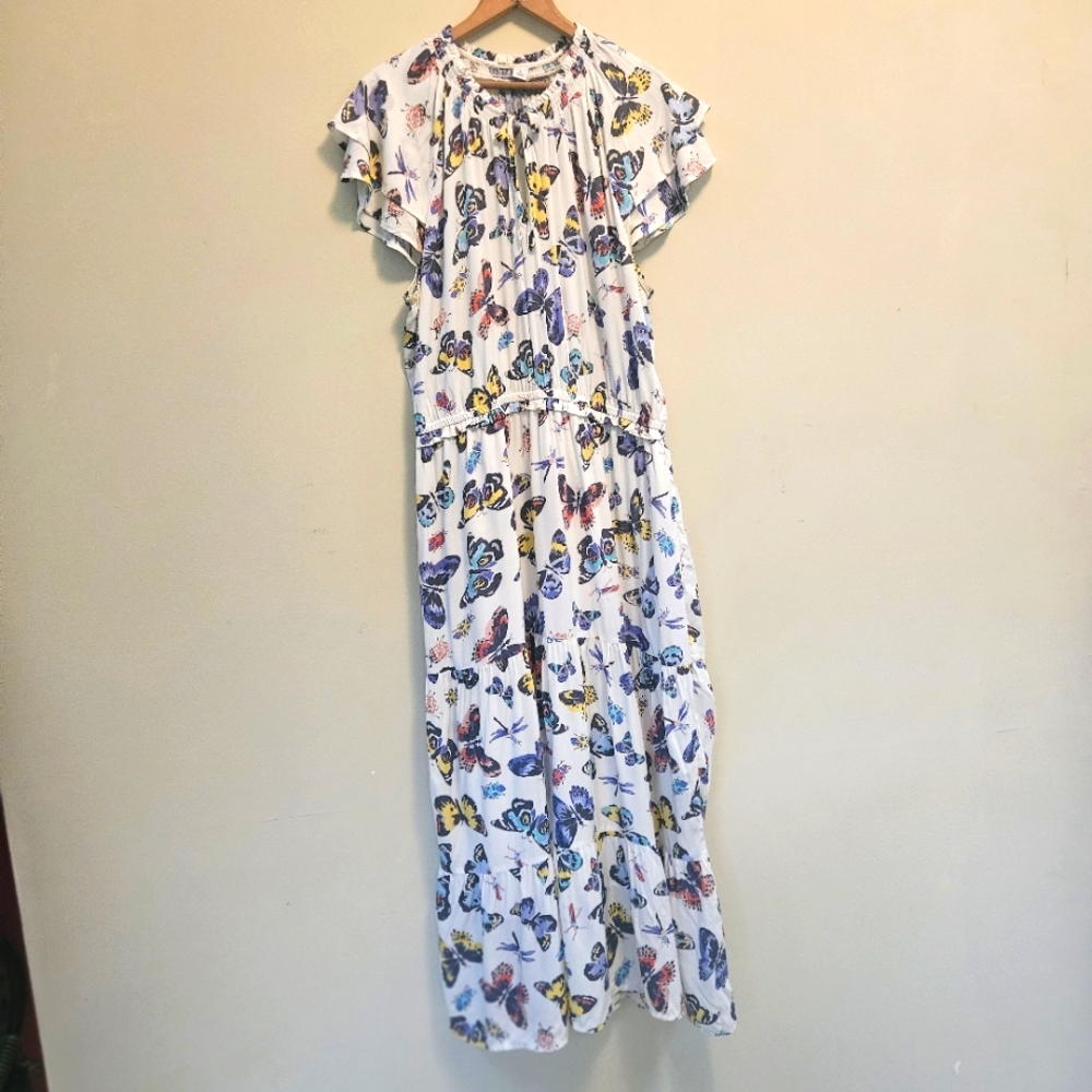 OLD NAVY butterfly Tierred Waist-Defined Ruffle-Maxi dress boho cottagecore XL
